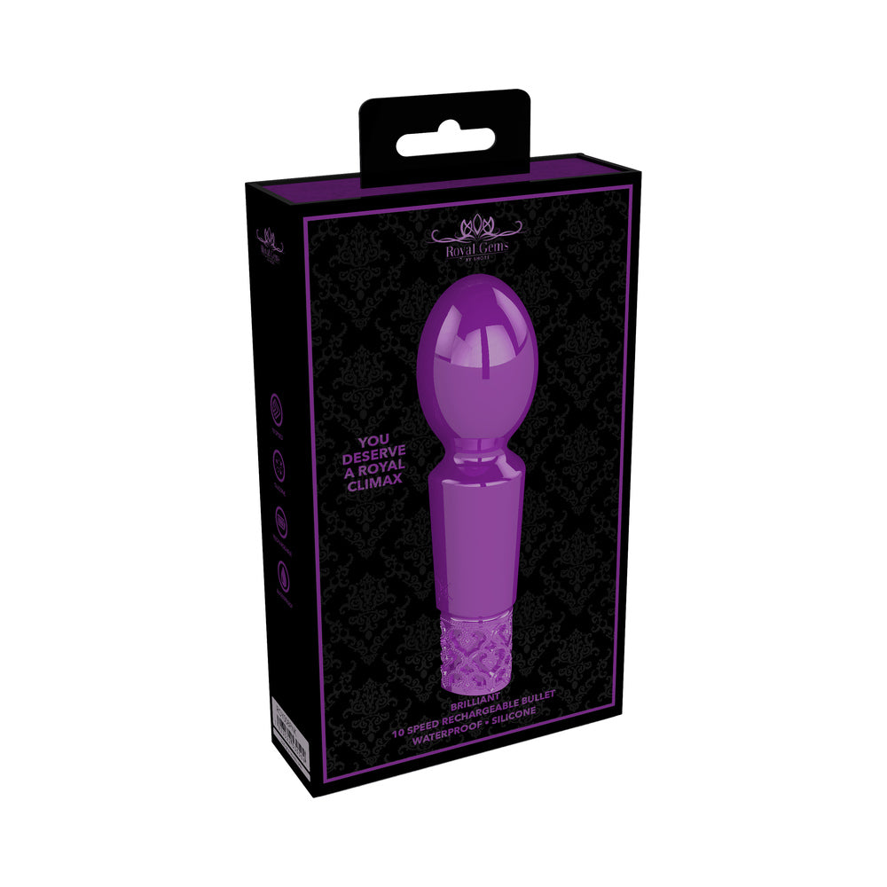 Royal Gems Brilliant Rechargeable Silicone Wand-Shaped Bullet Vibrator Purple