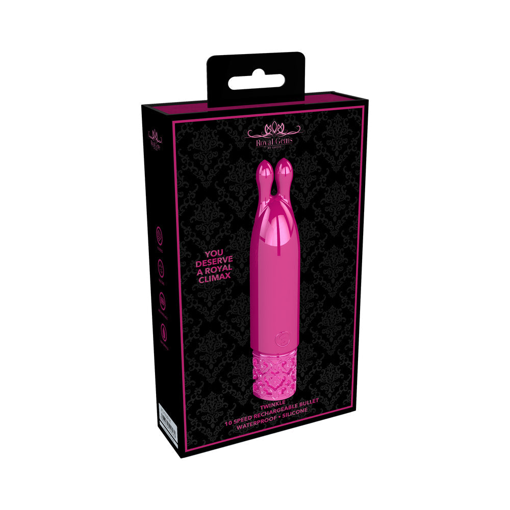 Royal Gems Twinkle Rechargeable Silicone Bullet Vibrator With Ears Pink