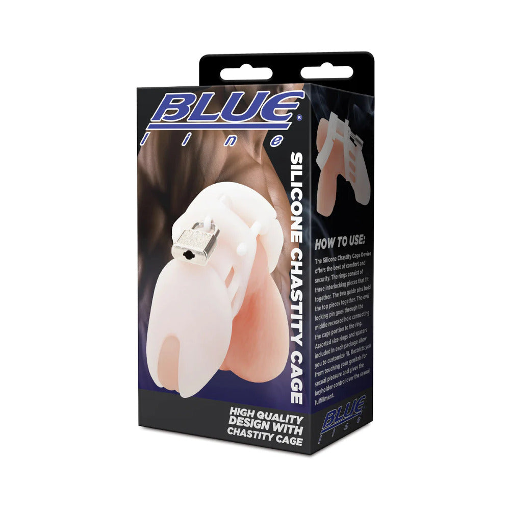 Blue Line Silicone Chastity Cage White