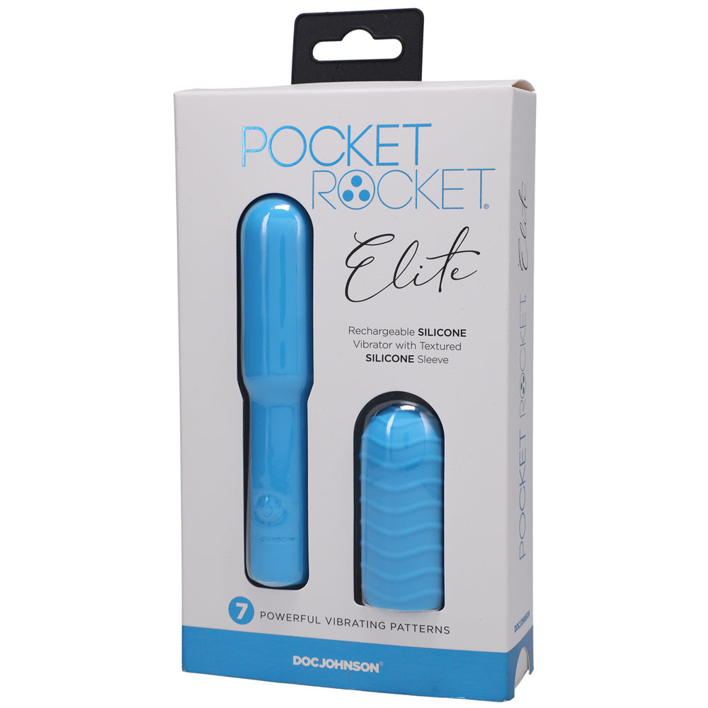 Pocket Rocket Elite Rechargeable Bullet With Removable Sleeve Sky Blue