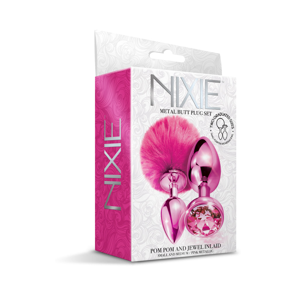 Juego de tapones anales de metal NIXIE con pompones y joyas