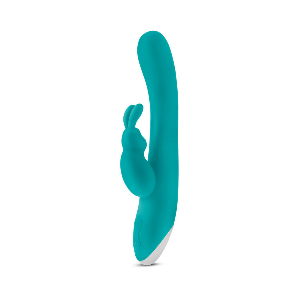 Blush Hop Rave Rabbit Rechargeable Silicone Dual Stimulation Gyrating Vibrator Aquamarine