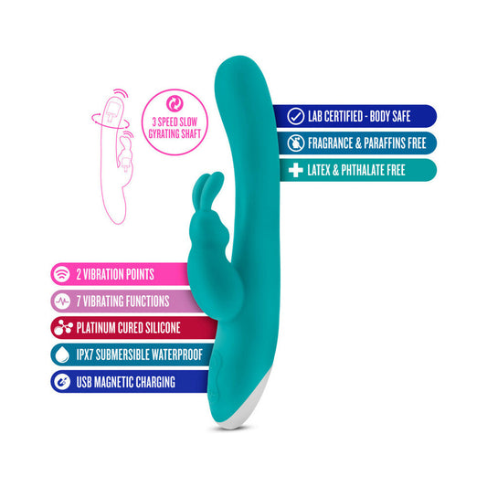 Blush Hop Rave Rabbit Rechargeable Silicone Dual Stimulation Gyrating Vibrator Aquamarine