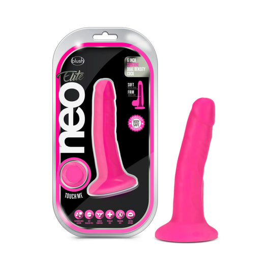 Blush Neo Elite 6 in. Silicone Dual Density Dildo with Suction Cup Neon Pink