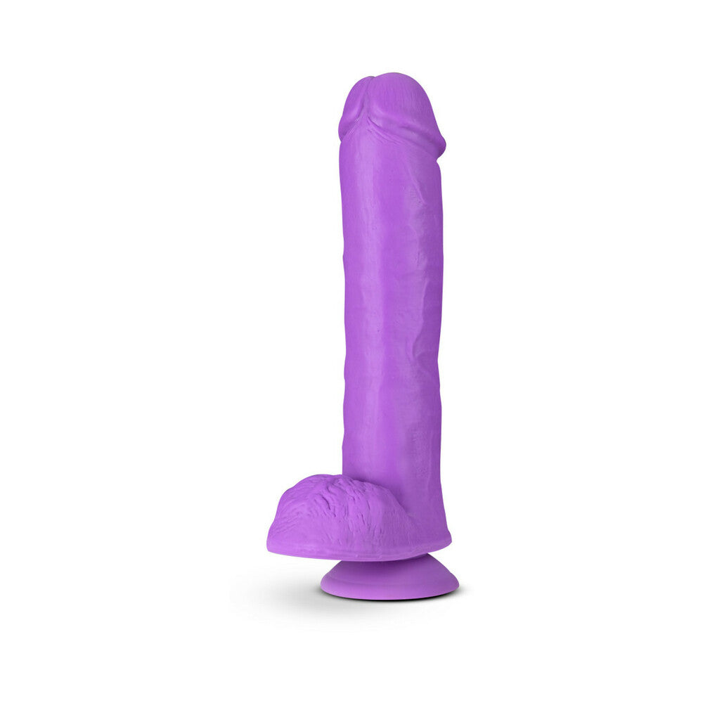 Neo Elite 11 in. Silicone Dual Density Dildo with Balls Neon Purple