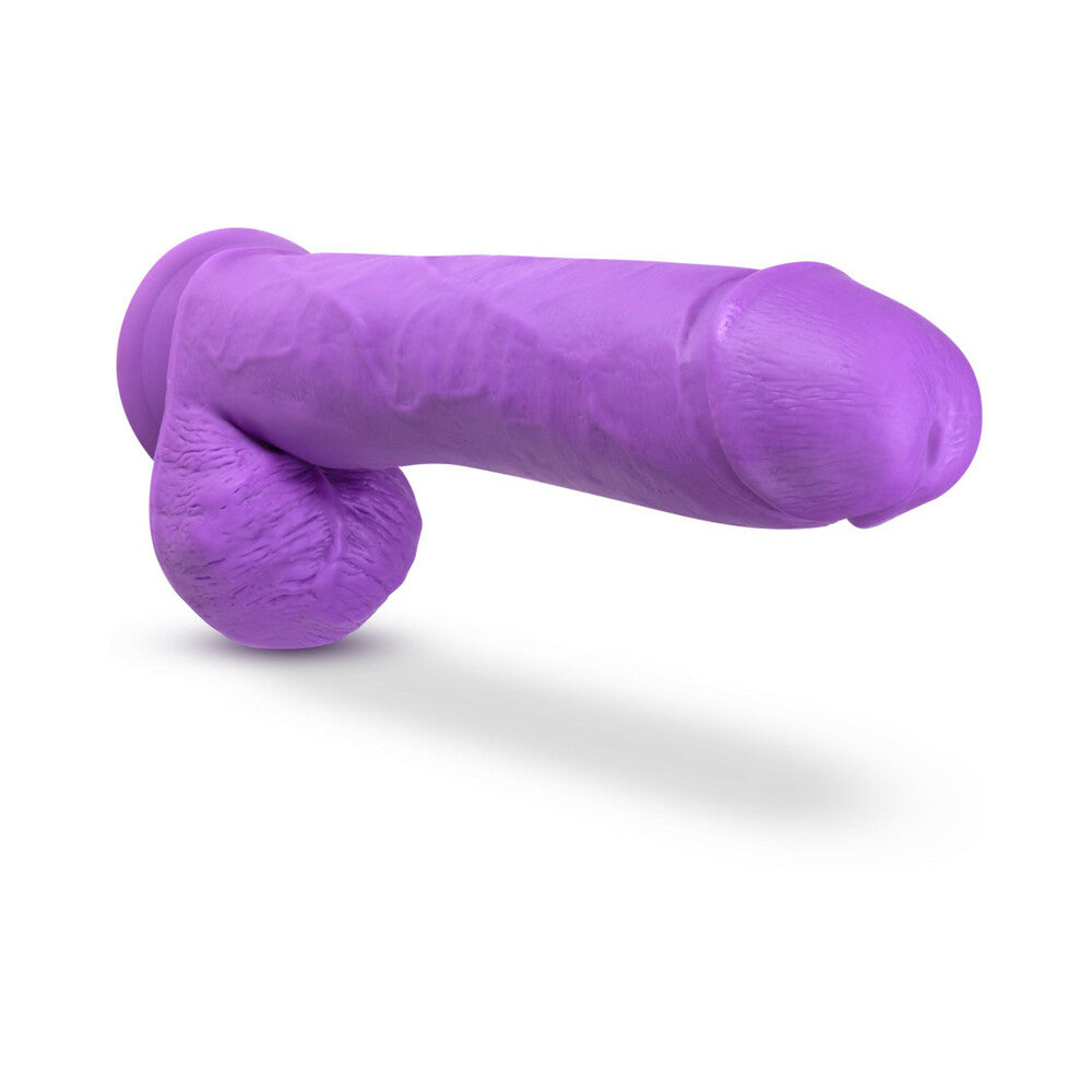 Neo Elite 11 in. Silicone Dual Density Dildo with Balls Neon Purple