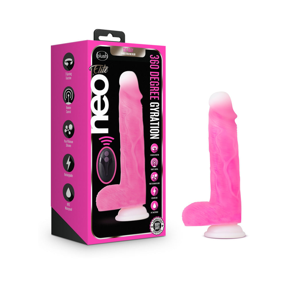 Blush Neo Elite Roxy 8 in. Silicone Gyrating Dildo with Balls & Suction Cup Pink