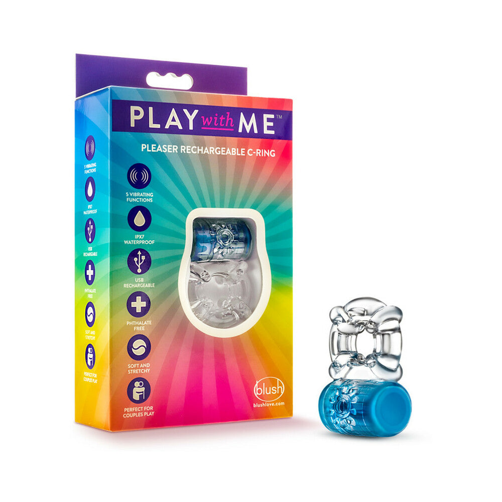 Blush Play with Me Pleaser Rechargeable Vibrating C-Ring Blue