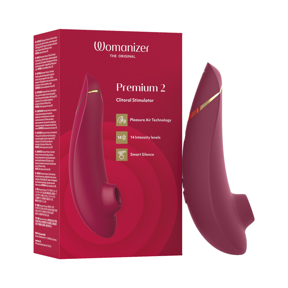 Womanizer Premium 2 Rechargeable Silicone Luxurious Pleasure Air Clitoral Stimulator Bordeaux