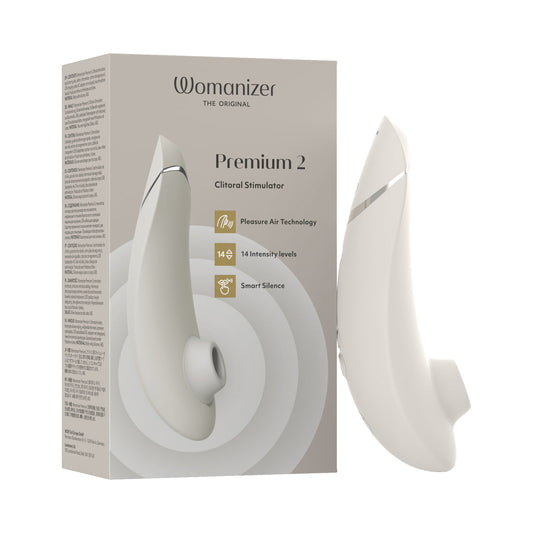 Womanizer Premium 2 Rechargeable Silicone Luxurious Pleasure Air Clitoral Stimulator Warm Gray