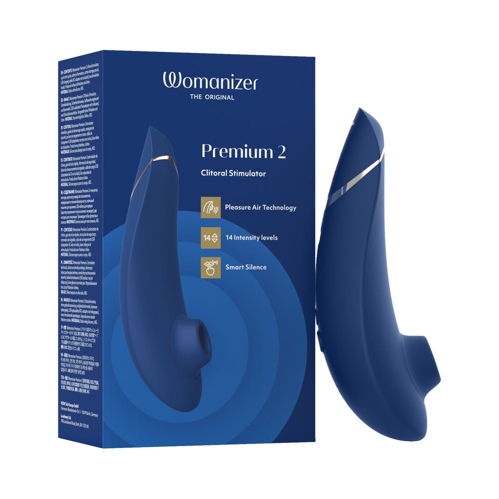 Womanizer Premium 2 Rechargeable Silicone Luxurious Pleasure Air Clitoral Stimulator Blueberry