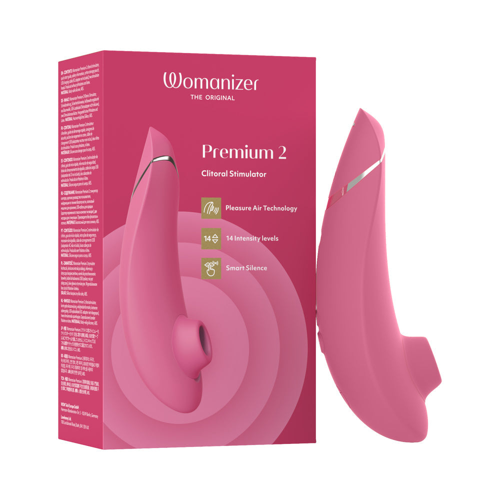 Womanizer Premium 2 Rechargeable Silicone Luxurious Pleasure Air Clitoral Stimulator Raspberry