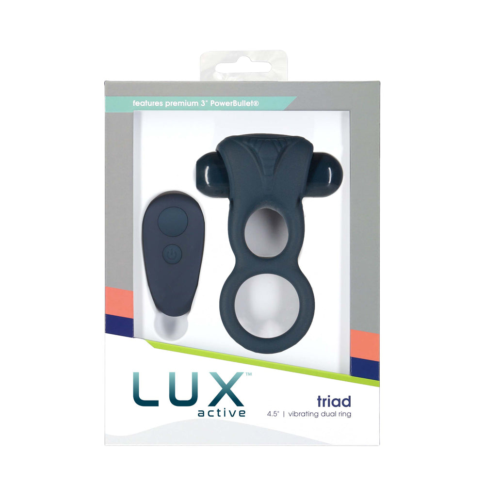 Lux Active Triad 4.5 in. Vibrating Dual Ring Silicone Black