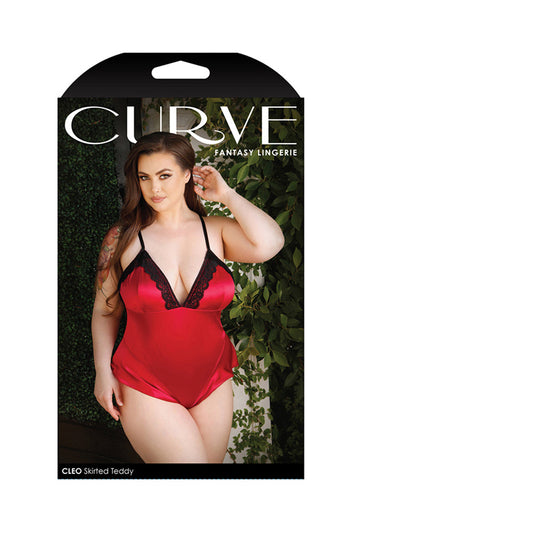 Fantasy Lingerie Curve Cleo Skirted Teddy With Lace Trim & Snap Closure Red XL/2XL