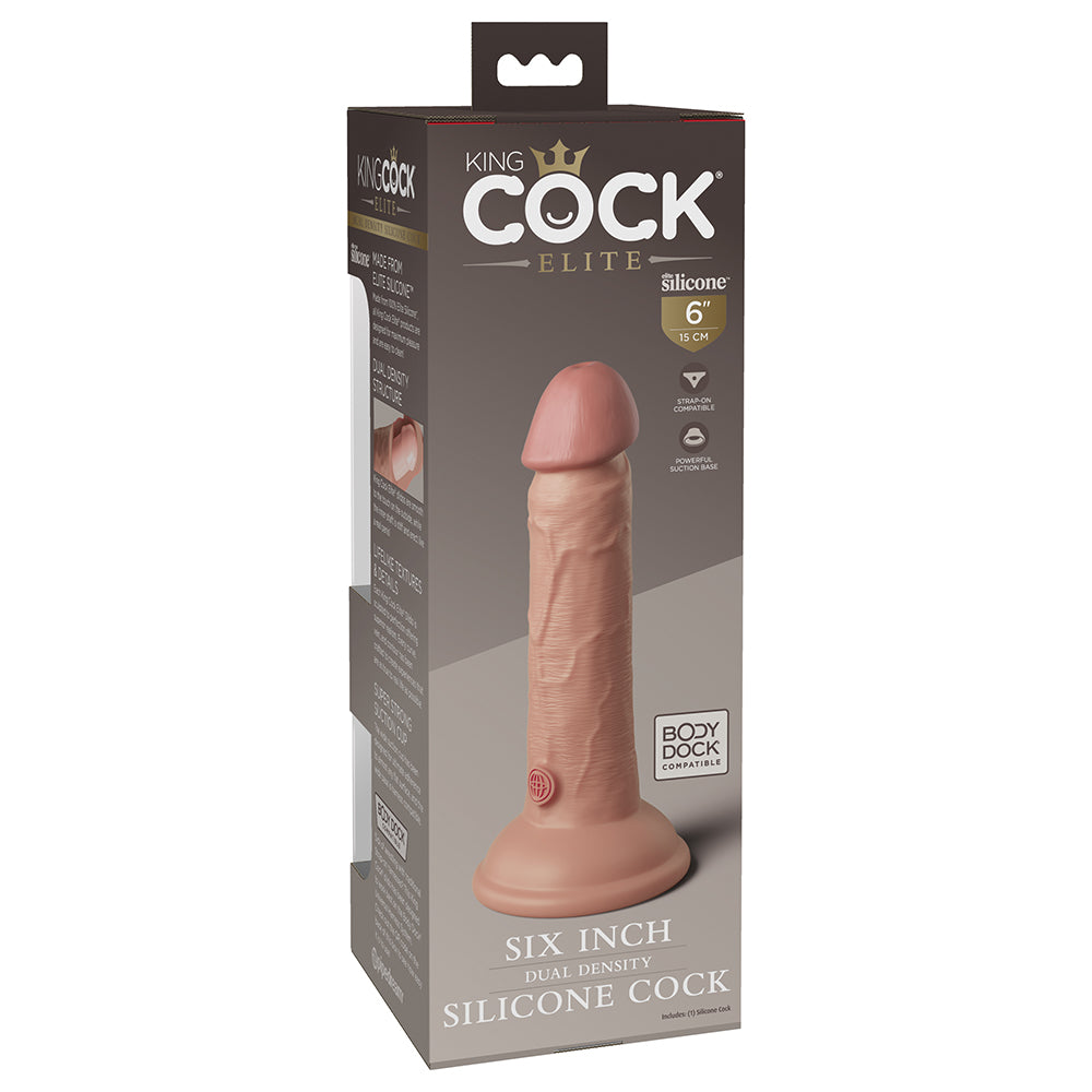 King Cock Elite DualDens de 6 pulgadas color beige siliconado