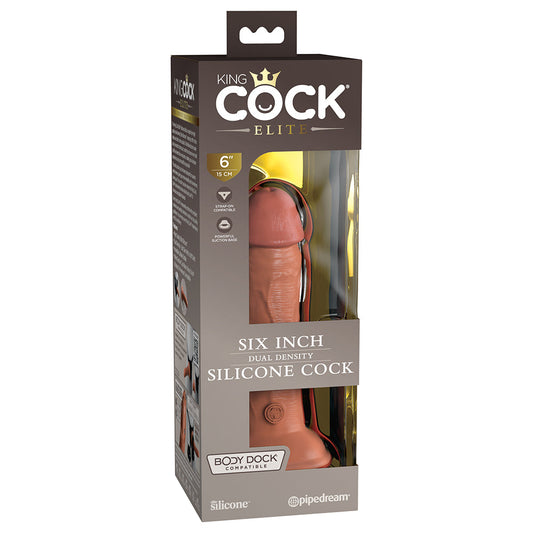 Pipedream King Cock Elite 6 in. Dual Density Silicone Cock Realistic Dildo With Suction Cup Tan