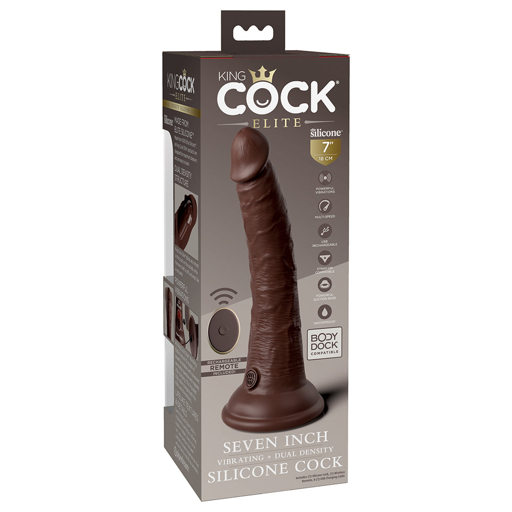 King Cock Elite 7in VibDualDensRem Brn