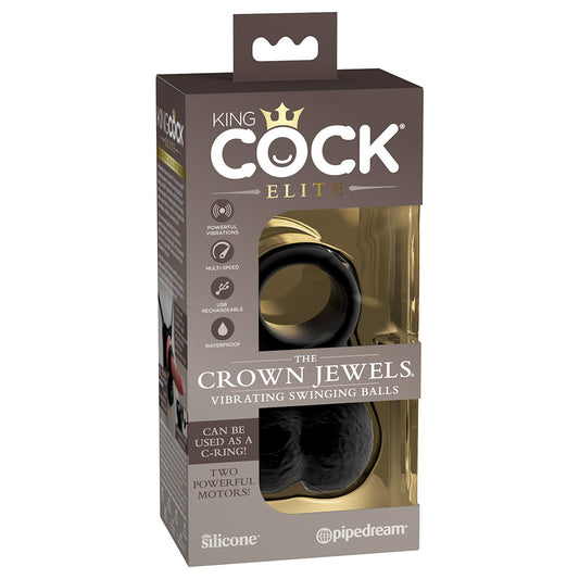 Pipedream King Cock Elite The Crown Jewels Vibrating Swinging Balls Rechargeable Cockring Black