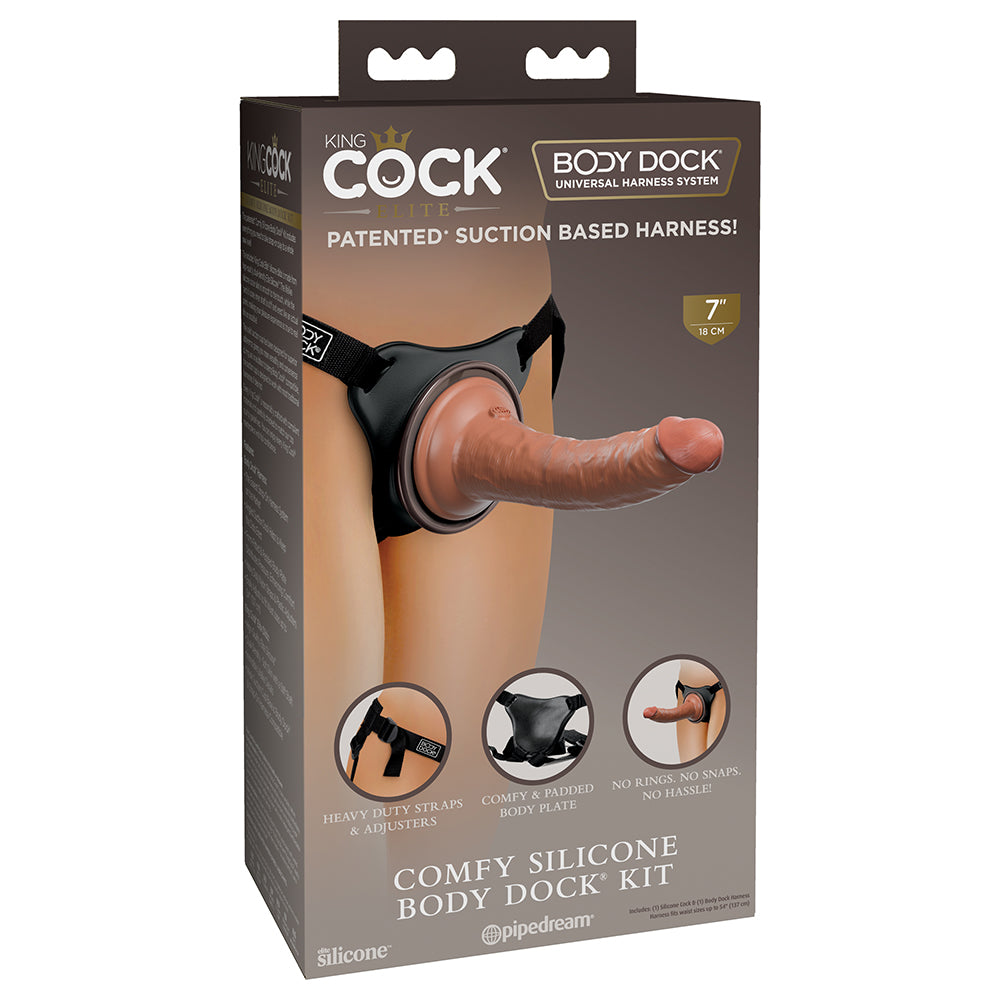 Pipedream King Cock Elite Comfy Silicone Body Dock Kit With Dildo Tan/Black