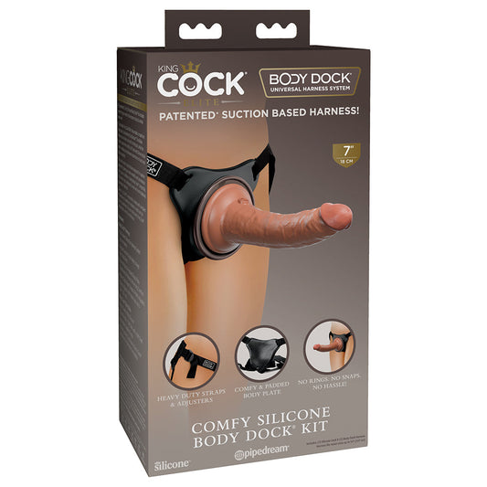 Pipedream King Cock Elite Comfy Silicone Body Dock Kit With Dildo Tan/Black