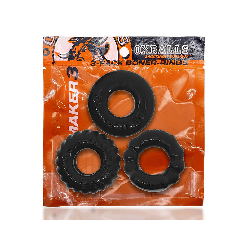 OxBalls Bonemaker 3-Pack Boner Cockring Kit FLEXtpr Black