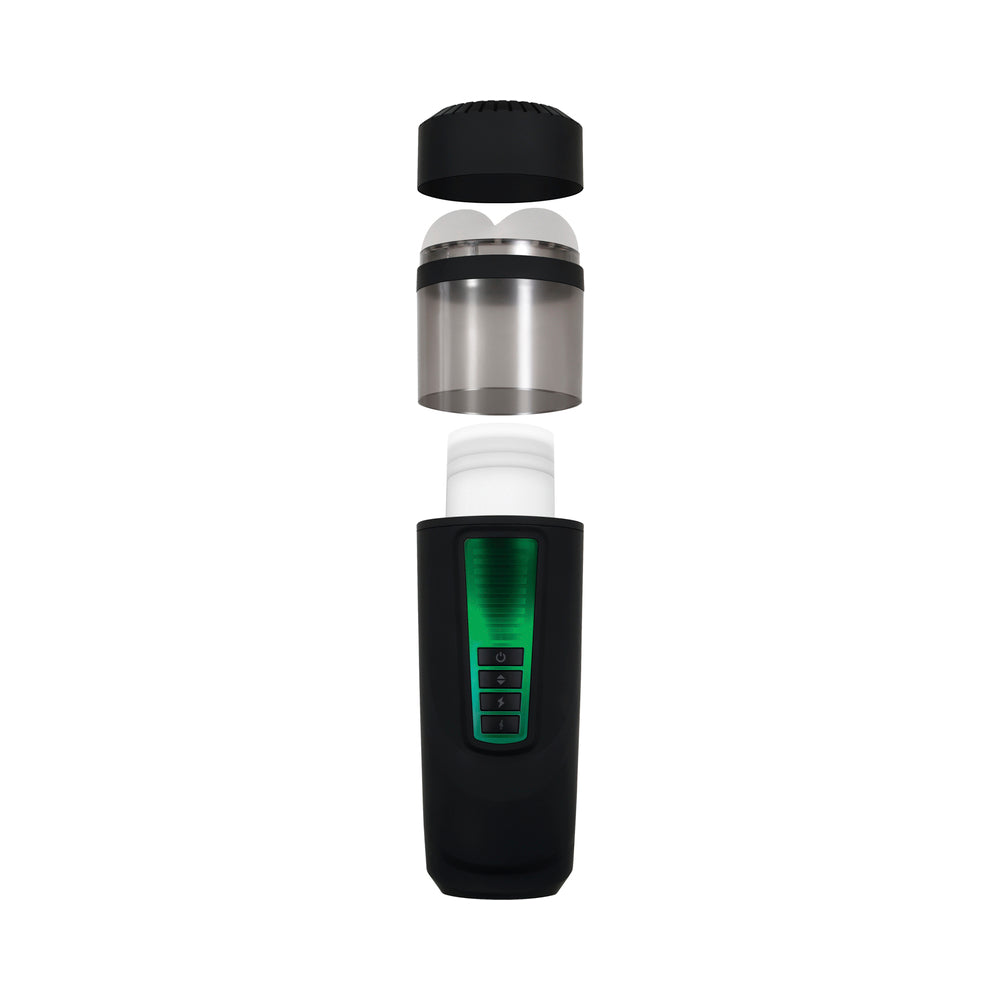 Gender X Message In A Bottle Rechargeable Thrusting Spinning Stroker with Suction Cup Base Black