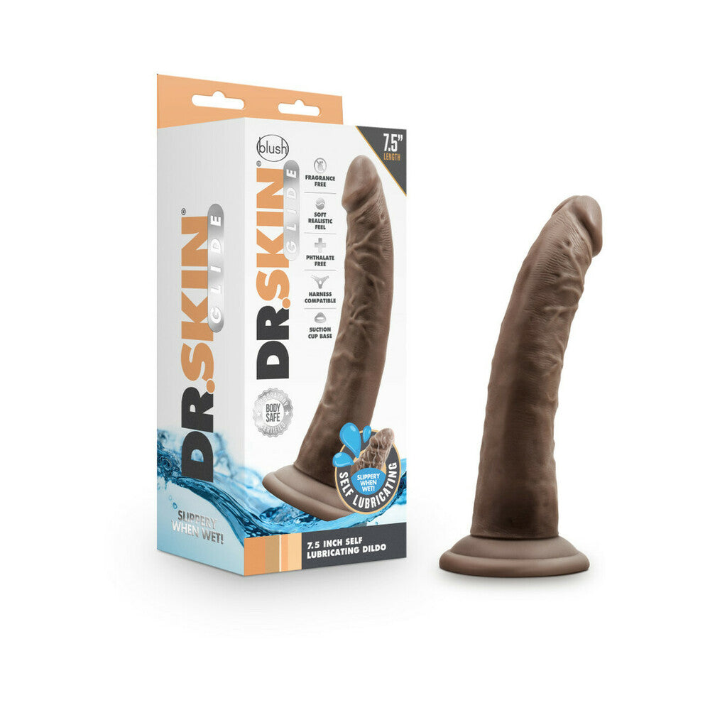 Blush Dr. Skin Glide Realistic 7.5 in. Self-Lubricating Dildo with Suction Cup Brown