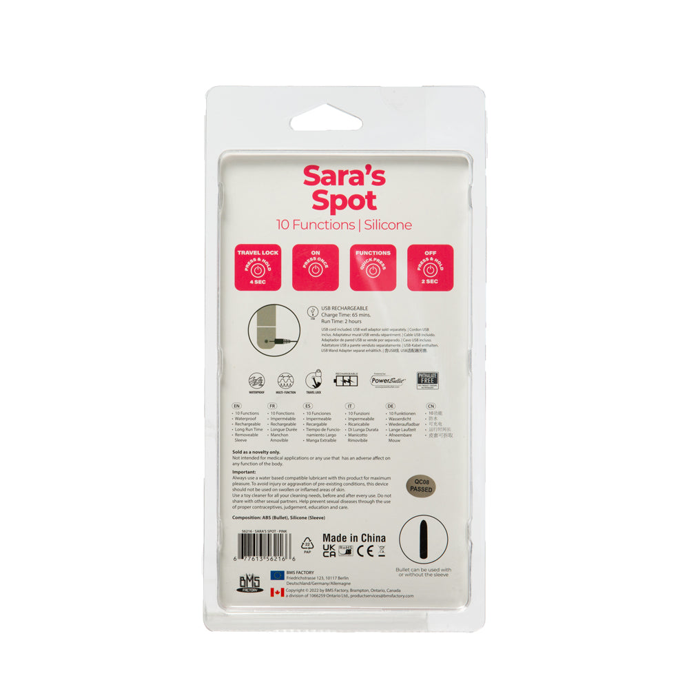 Sara's Spot Rechargeable Bullet With Removable G-Spot Sleeve Pink