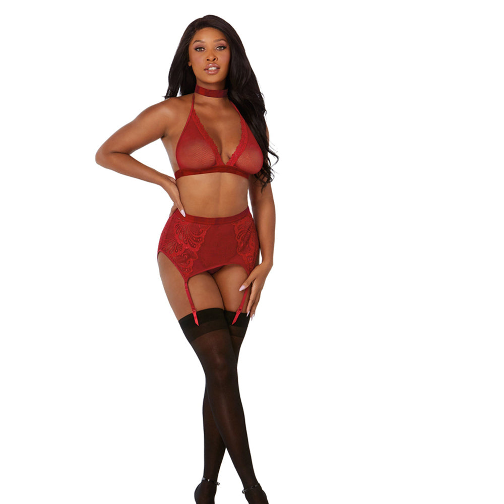 DG Fishnet&Lace Four-piece Set GARNET OS