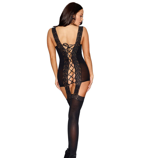 DG Sheer,Stretch Lace Garter Dress BLKOS