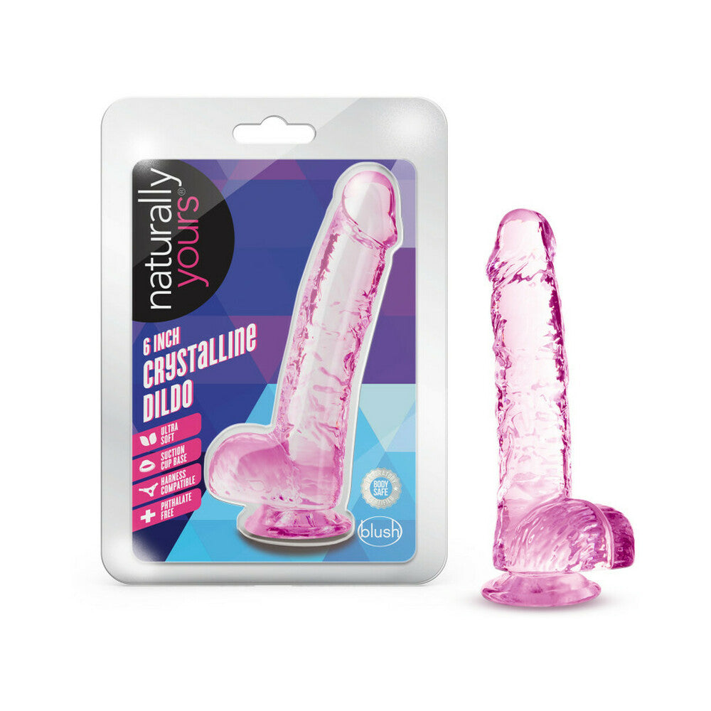 Blush Naturally Yours Crystalline 6 in. Dildo with Balls & Suction Cup Rose