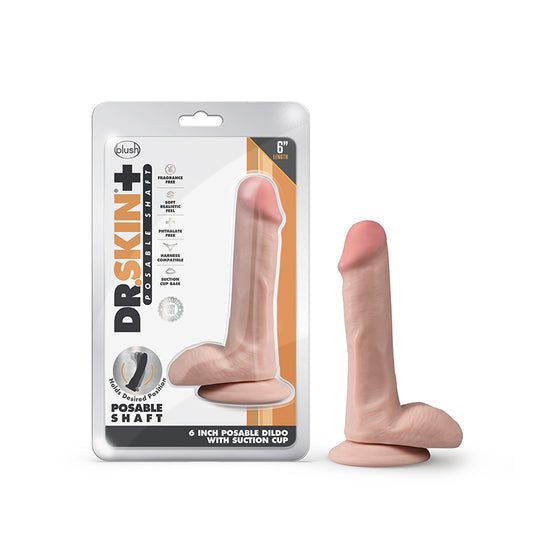 Blush Dr. Skin Plus Realistic 6 in. Triple Density Posable Dildo with Balls & Suction Cup Beige