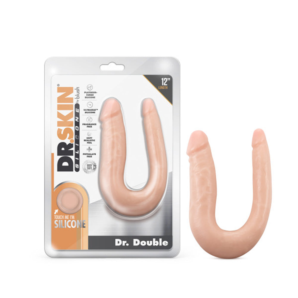 Blush Dr. Skin Silicone Dr. Double Realistic 12 in. Dual-Ended Dildo Beige