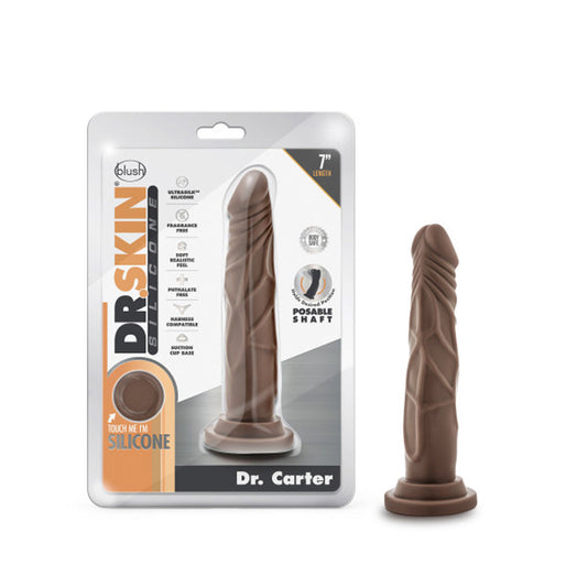 Blush Dr. Skin Silicone Dr. Carter Realistic 7 in. Posable Dildo with Suction Cup Brown