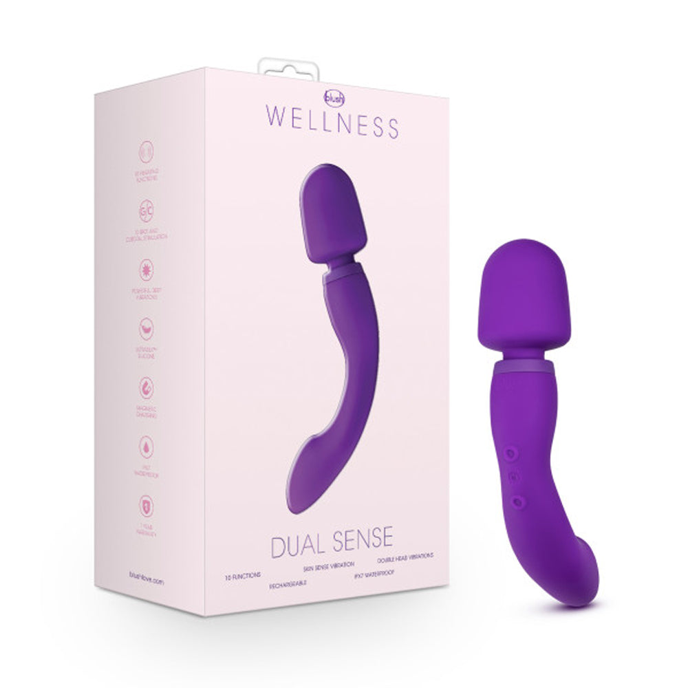 Blush Wellness Dual Sense Rechargeable Silicone Dual Ended G-Spot & Wand Vibrator Purple