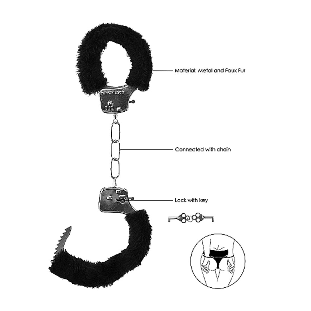 Ouch B&W Beginner Furry Wrist Cuffs Blk