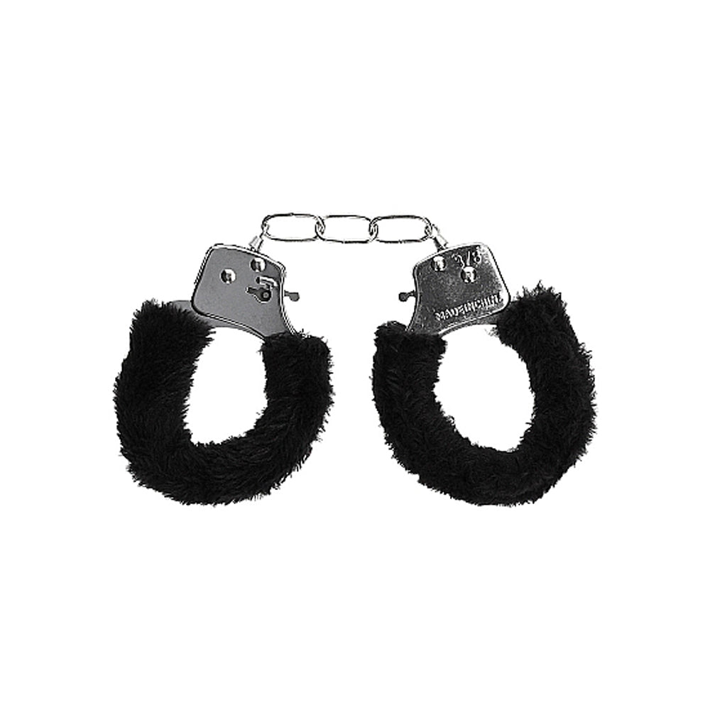 Ouch B&W Beginner Furry Wrist Cuffs Blk