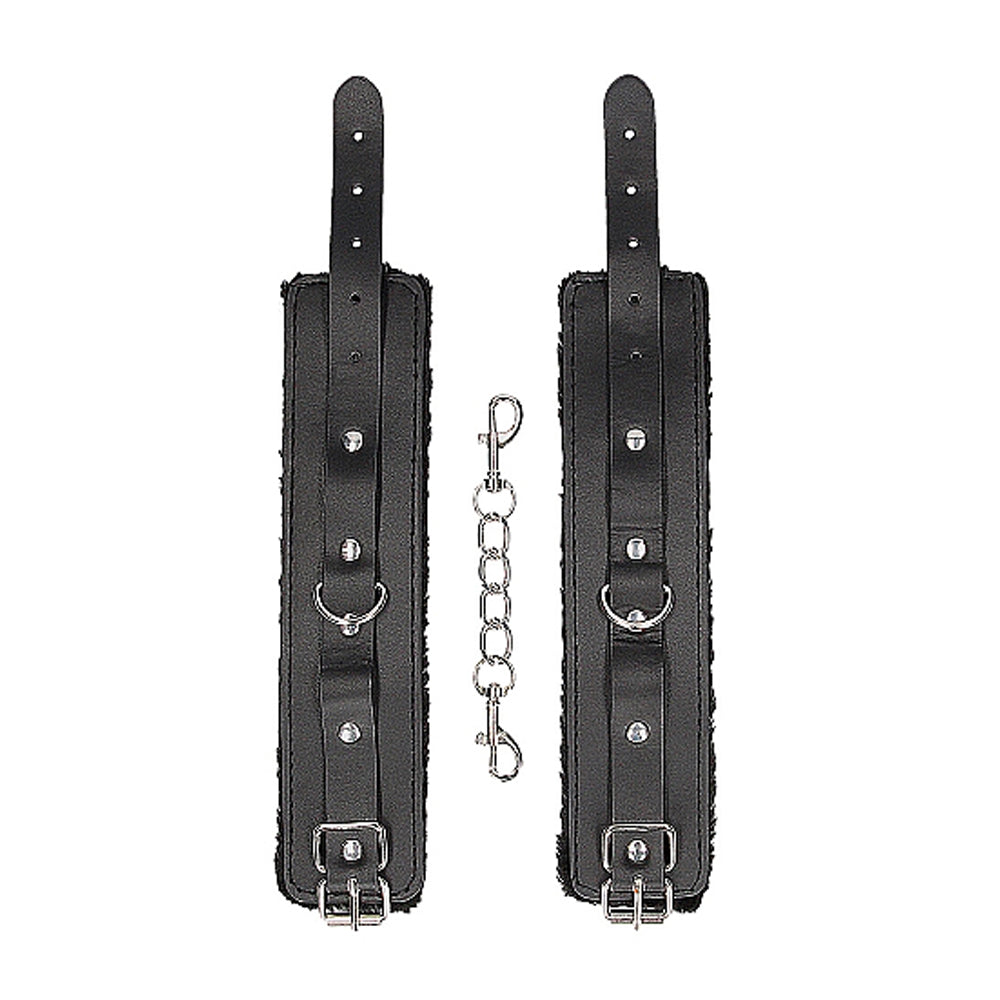 Ouch B&W Plush BondLeather Handcuffs Blk