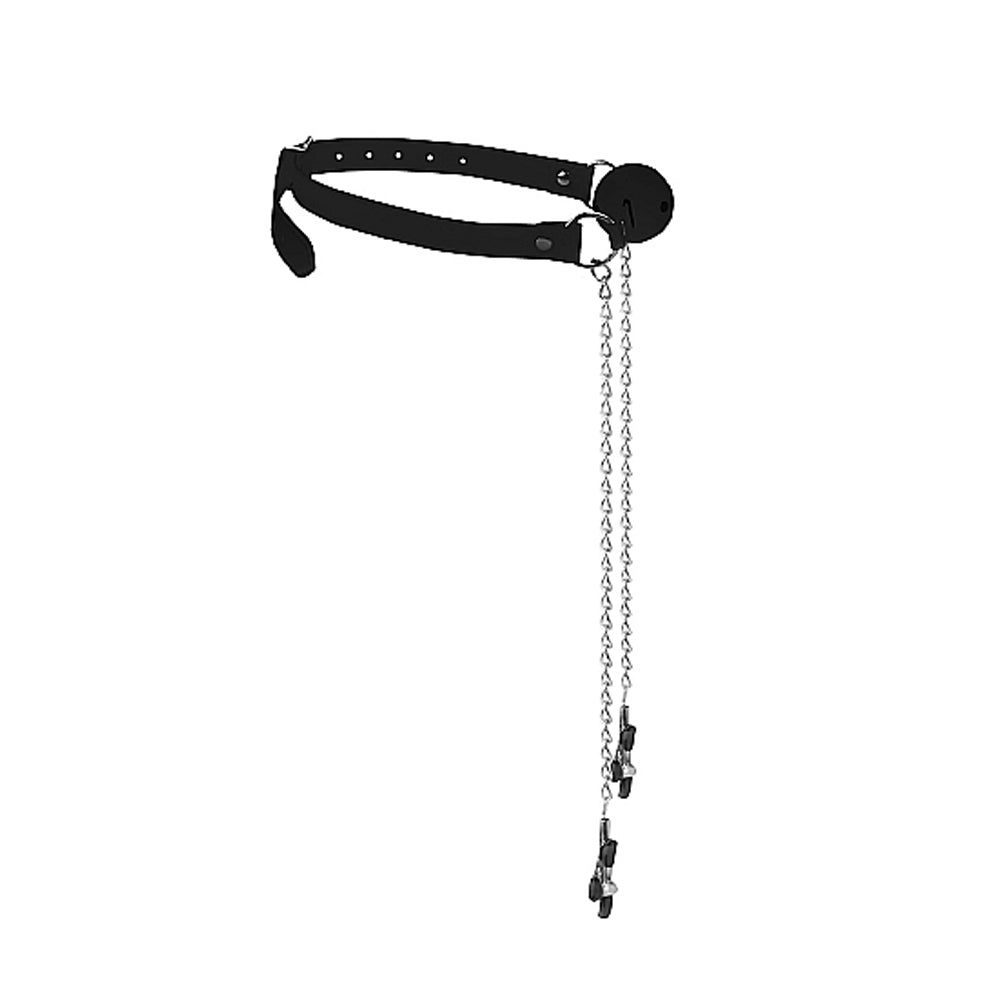 Ouch B&W BreathBallGag WNippleClamp Blk