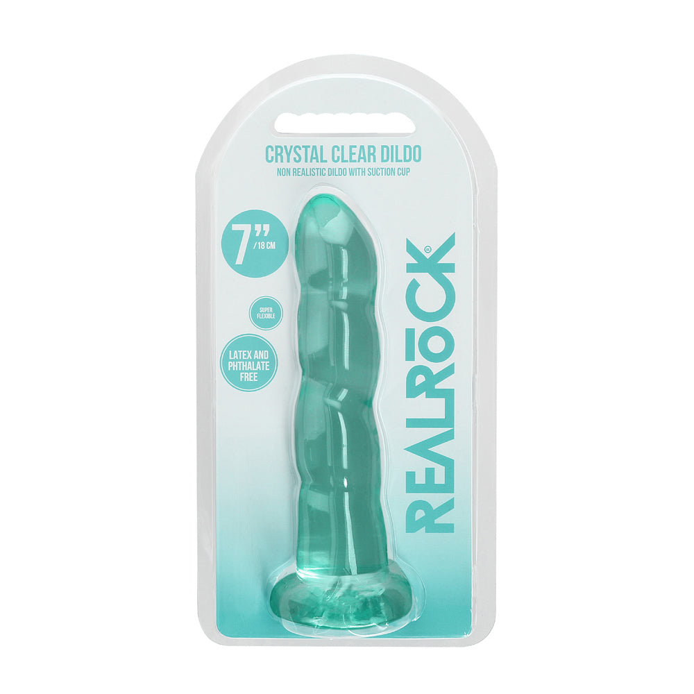 RealRock Crystal Clear Non-Realistic 7 in. Twisted Dildo With Suction Cup Turquoise