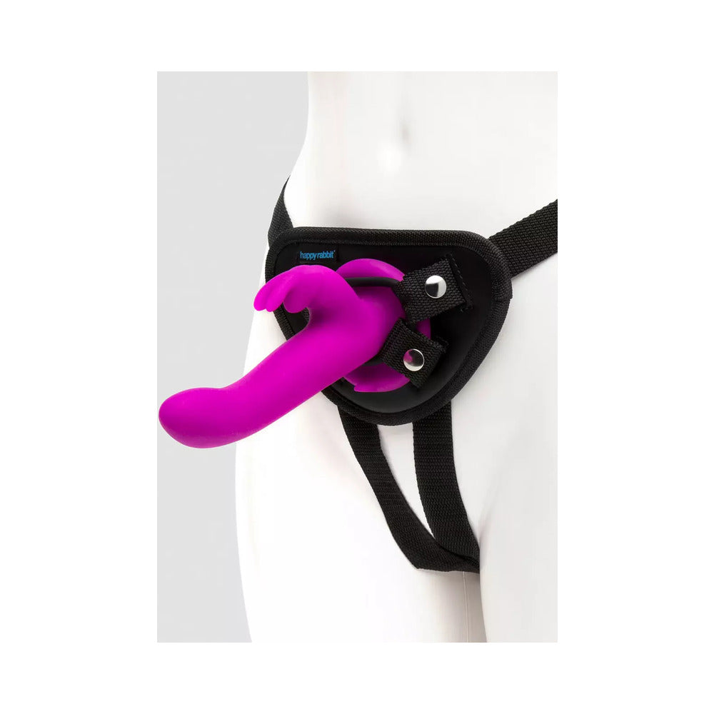 Happy Rabbit Rechargeable Silicone Vibrating Strap-On Harness Set Purple