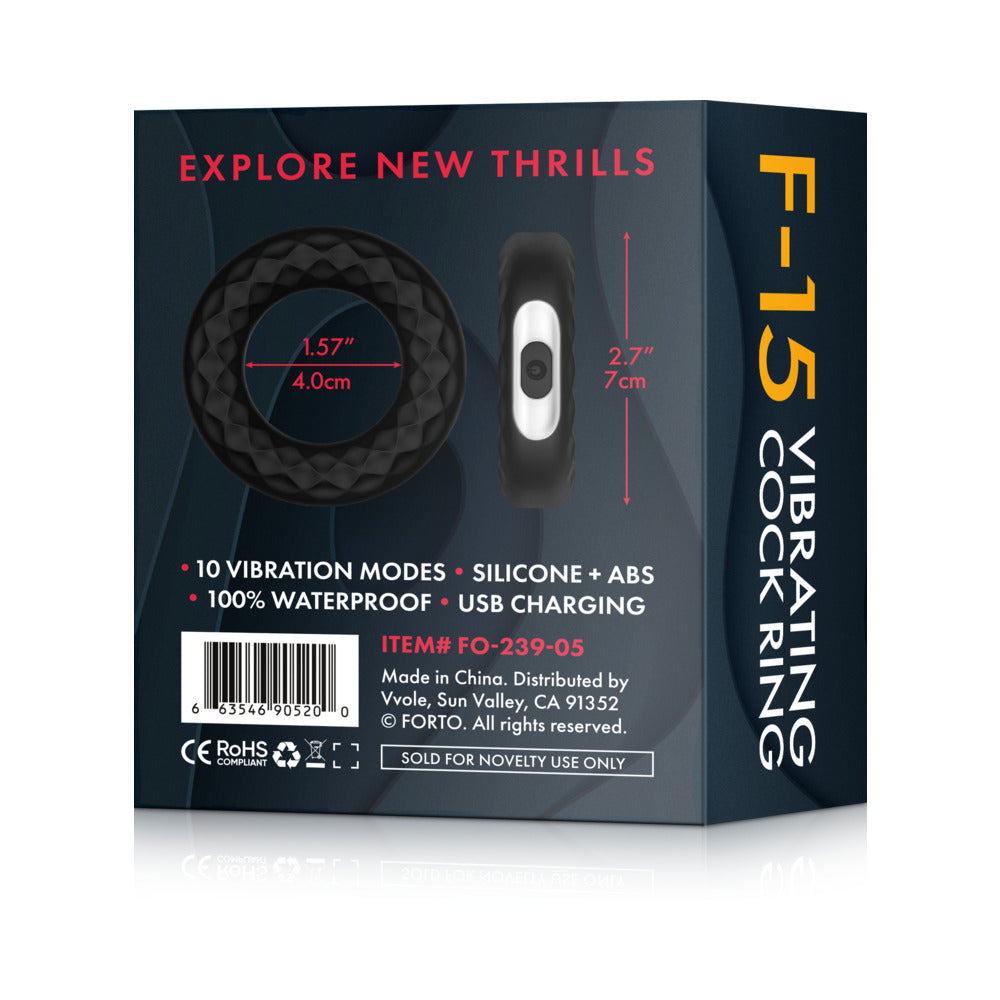 Forto F-15 Rechargeable Silicone Vibrating Cockring Black