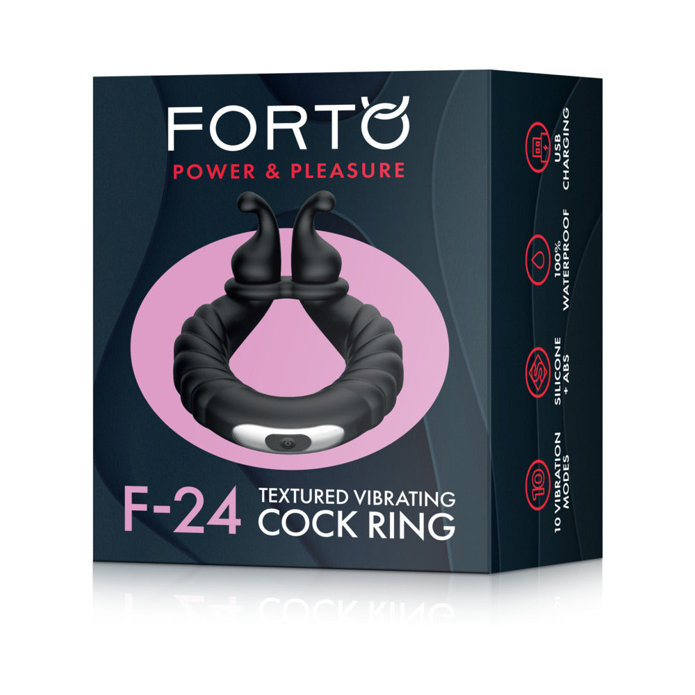 Forto F-24 Rechargeable Silicone Textured Vibrating Cockring Black