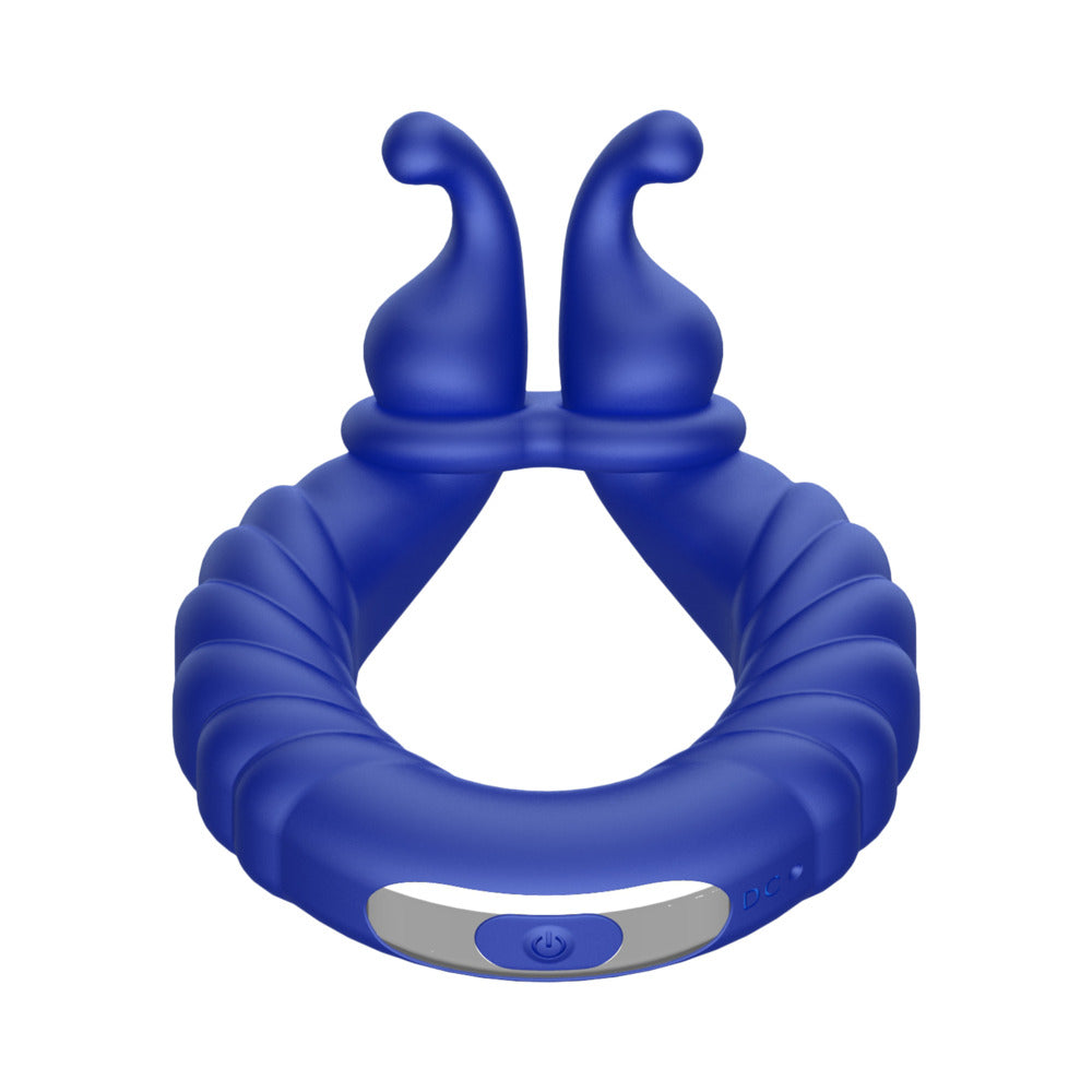 Forto F-24 Rechargeable Silicone Textured Vibrating Cockring Blue