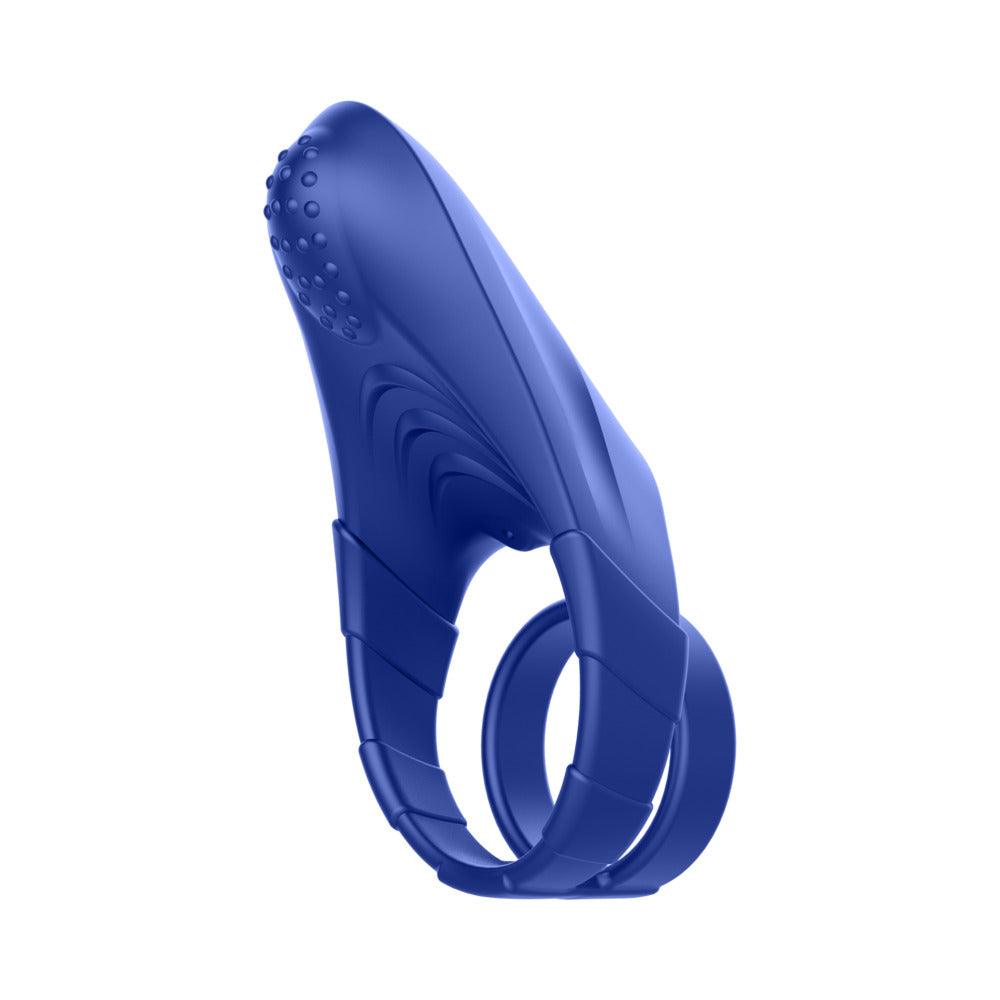 Forto F-48 Rechargeable Silicone Perineum Vibrating Double Cockring Blue