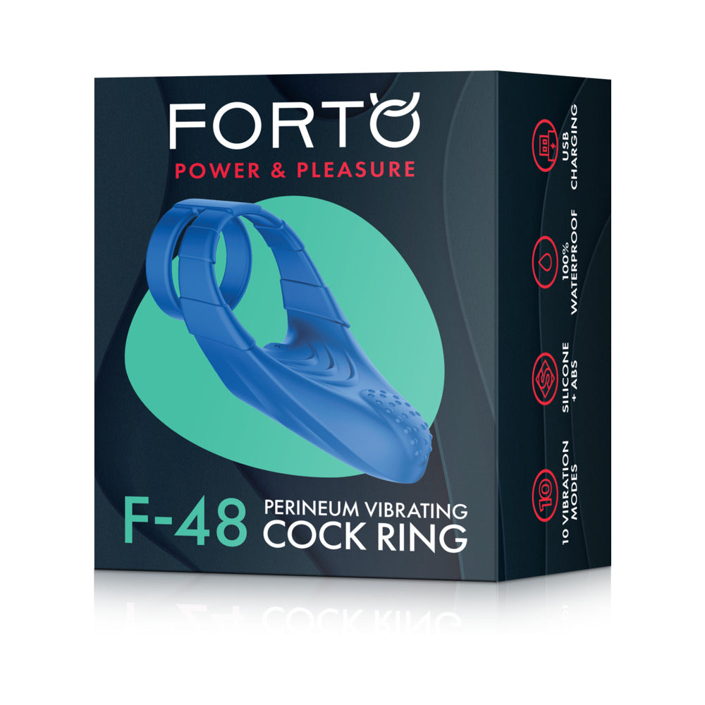 Forto F-48 Rechargeable Silicone Perineum Vibrating Double Cockring Blue