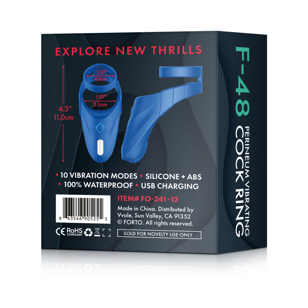 Forto F-48 Rechargeable Silicone Perineum Vibrating Double Cockring Blue