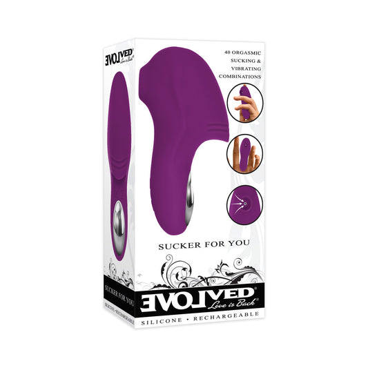 Evolved Sucker For You Rechargeable Silicone Suction Finger Vibrator Purple