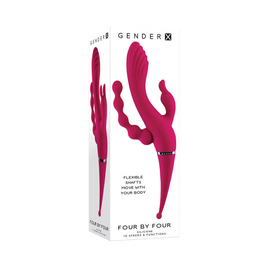 Gender X Four By Four Rechargeable Dual-Ended Multi-Stimulating Silicone Vibrator Burgundy