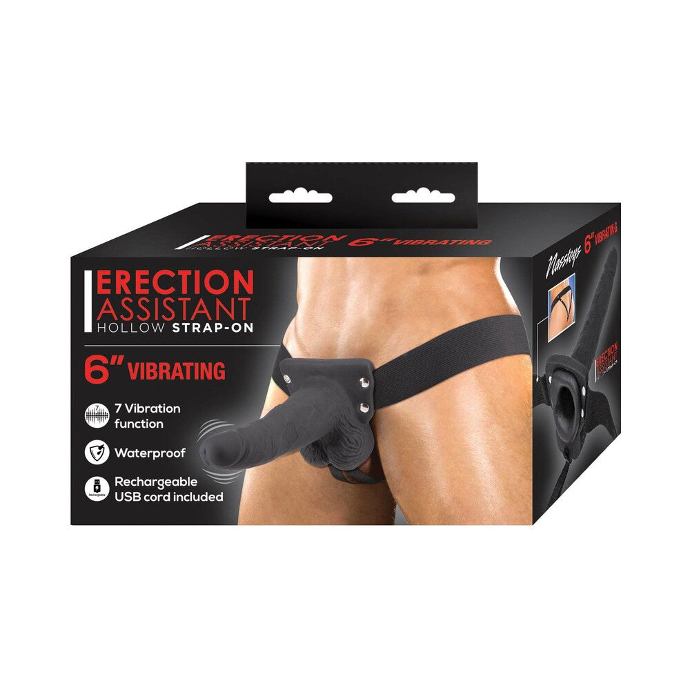 Erection Assistant Hollow Strap-On Vibrating 6 in. Black